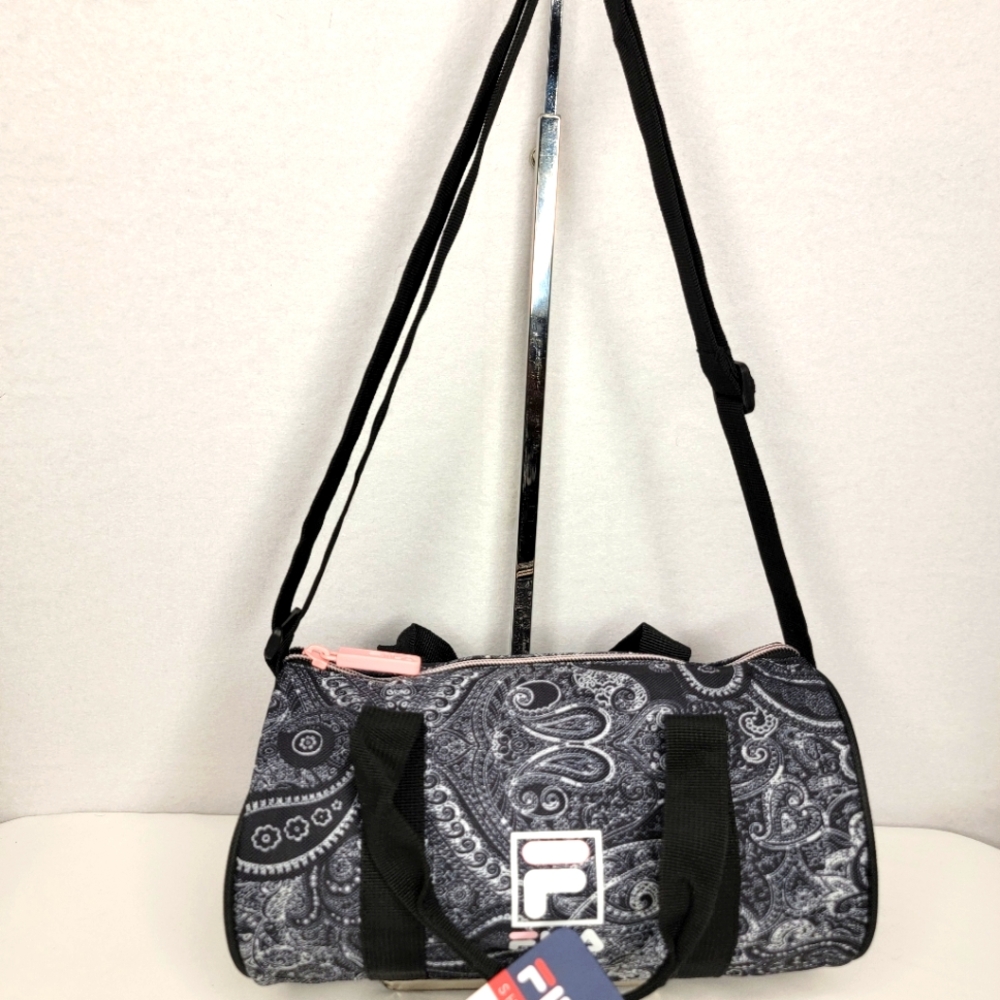 NWT Fila Black and Gray Paisley Mini Duffel Bag‎ Purse. P172